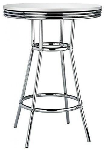 Retro Stylish Bar Table With Chrome Plated Frame, White