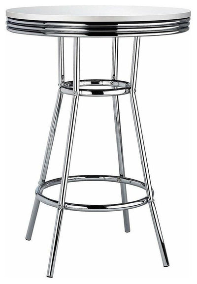 Retro Stylish Bar Table With Chrome Plated Frame, White DL Contemporary