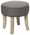 Round Stool in Grey Finished Fabric with Wooden Frame and Legs, Modern Design DL Modern