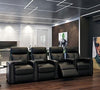 Row of 4 Cinema Chairs, Black Bonded Leather With Lumbar Support Drink Holders DL Transitional