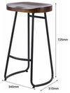 Rustic Barstool With Black Finished Metal Frame and Wooden Top, Retro Vintage DL Rustic