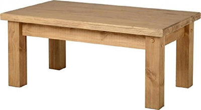 Rustic Coffee Table in Distressed Waxed Finish Solid Oak Wood Rectangular Design DL Rustic