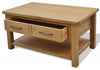 Rustic Coffee Table, Solid Oak Wood With 2-Drawer and Open Bottom Shelf DL Rustic