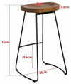 Rustic Set of 2 Pub Bar Stools With Black Finished Frame and Solid Wood Seat DL Rustic