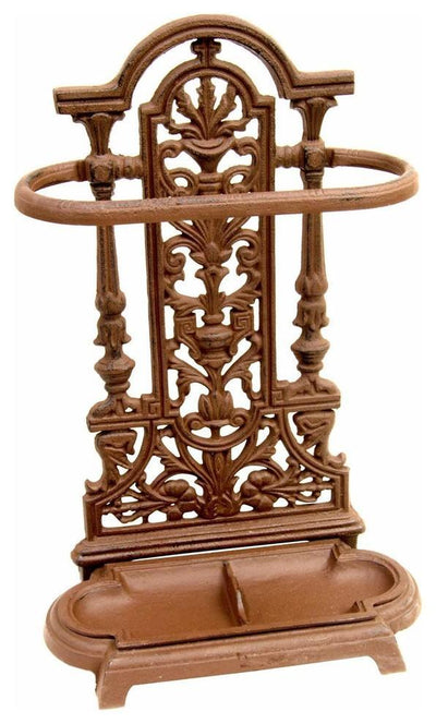 Rustic Stylish Umbrella Stand in Iron with Drop Tray, Vintage Ornate Design DL Rustic