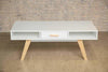 Scandinavian Coffee Table in White MDF with Wooden Legs, Drawer and Open Shelves DL Scandinavian