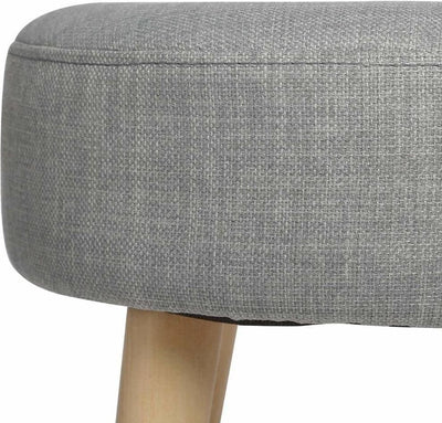 Scandinavian Round Stool, Grey Finished Fabric, Wooden Legs and Padded Seat DL Scandinavian