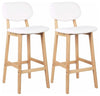 Set of 2 Bar Stool Upholstered, Faux Leather With Backrest and Footrest, White DL Modern