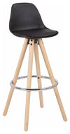 Set of 2 Bar Stools, Synthetic Leather, Wooden Legs and Steel Footrest, Black DL Contemporary
