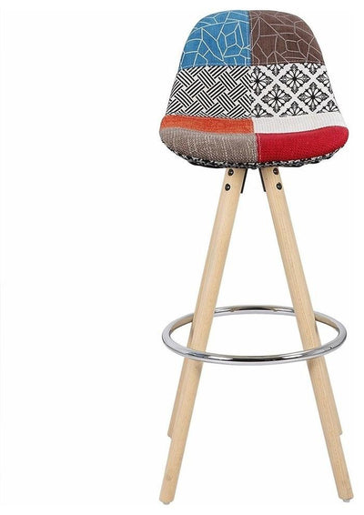 Set of 2 Bar Stools, Synthetic Leather, Wooden Legs and Steel Footrest, Multicol DL Contemporary