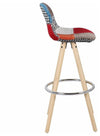 Set of 2 Bar Stools, Synthetic Leather, Wooden Legs and Steel Footrest, Multicol DL Contemporary
