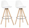 Set of 2 Bar Stools, Synthetic Leather, Wooden Legs and Steel Footrest, White DL Contemporary