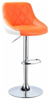 Set of 2 Bar Stools Upholstered, Faux Leather, Adjustable Height, Orange DL Modern