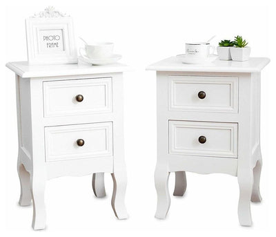 Set of 2 Bedside Cabinets, White Finished Wood With Storage Drawers and Cupboard DL Traditional