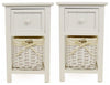 Set of 2 Bedside Tables, White Finished MDF With 1-Drawer and Wicker Storage DL Traditional