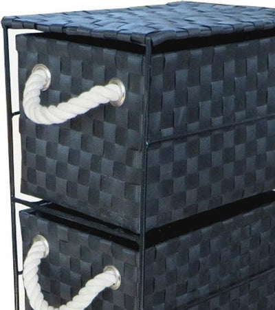 Set of 2 Drawer Storage Cabinet Units, Metal Frame With 4 Wicker Drawers, Black DL Modern