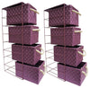 Set of 2 Drawer Storage Cabinet Units, Metal Frame With 4 Wicker Drawers, Purple DL Modern