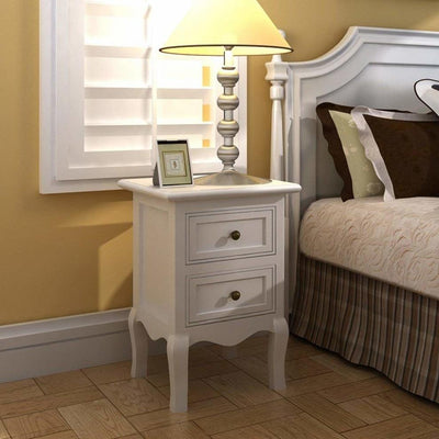 Set of 2 Nightstands, White Finished MDF With Curved Legs and 2-Storage Drawers DL Traditional