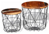 Set of 2 Vintage Round Coffee Table in Solid Wood and Steel Mesh Bottom DL Rustic