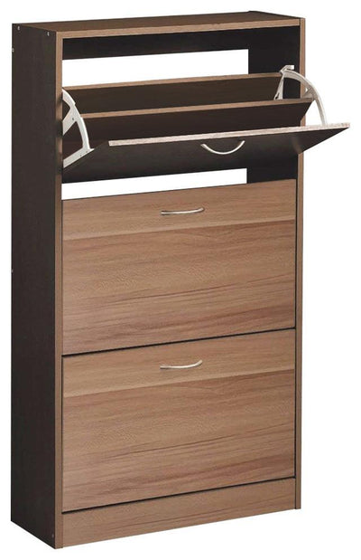 Shoe Storage Cabinet, Wood With 3-Compartment With Metal Handle, Modern Style DL Modern