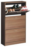 Shoe Storage Cabinet, Wood With 3-Compartment With Metal Handle, Modern Style