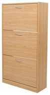 Shoe Storage Cabinet, Wood With 3-Compartment With Metal Handle, Modern Style DL Modern