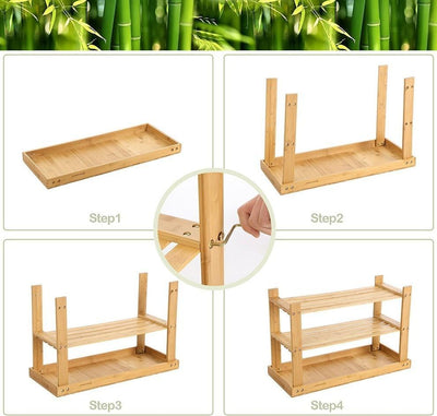 Shoe Storage Rack, Bamboo Wood With 3 Open Shelves, Contemporary Design, Natural DL Contemporary