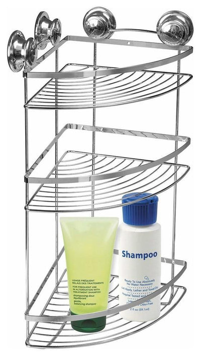 Shower Corner Rack With 3 Open Shelves 4 Vacuum Suction Cups, Modern Design DL Modern