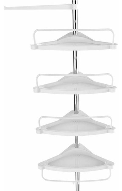 Shower Corner Shelf, Steel and PP Plastic With White Finish, 4 Open Shelves DL Modern