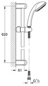 Shower Rail Set in Chrome Finished Solid Brass, 4 Spray Functions, Modern Style DL Modern