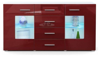 Sideboard Chest of Drawers in MDF with 2 Doors, 4 Drawers and 2 Glass Shelves DL Modern