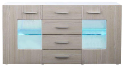 Sideboard Chest of Drawers in MDF with 2 Doors, 4 Drawers and 2 Glass Shelves DL Modern