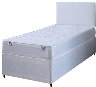 Single Bed Set in White Finished Fabric, Includes Base, Mattress and Headboard DL Contemporary