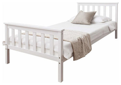 Single Bed, White Finished Solid Pine Wooden Frame and Slats for Extra Comfort DL Traditional