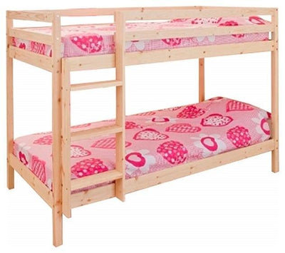 Single Bunk Bed in Natural Pine Wood with Ladder, Simple Traditional Design DL Traditional