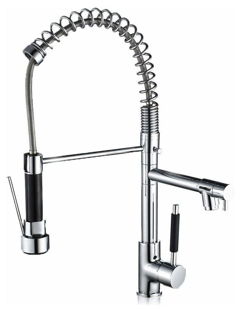 Single Lever Kitchen Sink Mixer Tap With Swivel Spout and Spring Spray, Pull Out DL Modern