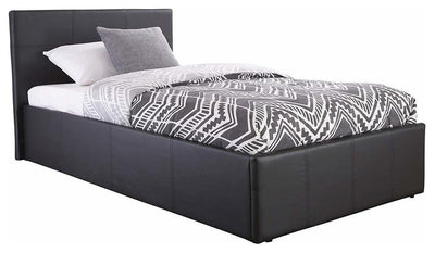 Single Lift Up Bed, Black Faux Leather With Headboard and Plenty Storage Space DL Modern