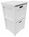 Slim Narrow Bedside Table, White Finished Wood With 2-Storage Drawers DL Traditional