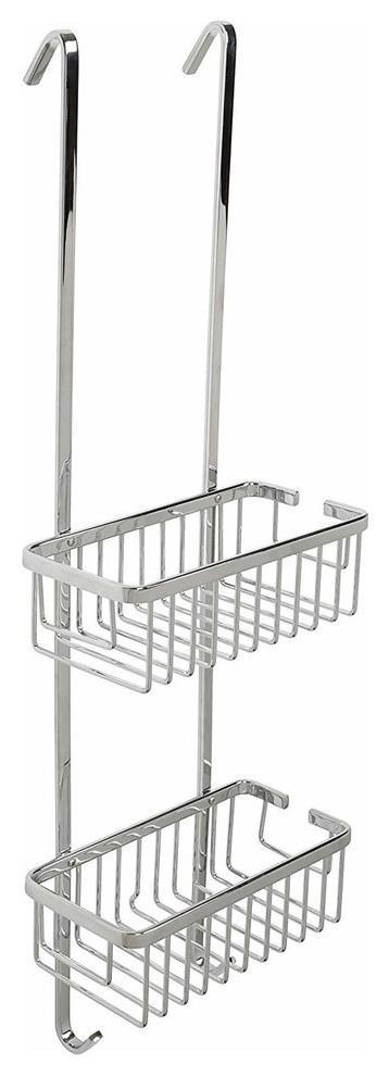 Slimline Basket Shower Caddy, Aluminium With Chrome Plated Finish, Hook 2-Tier DL Traditional