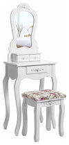 Small Dressing Table Set With Cushioned Stool and Mirror, 3 Storage Drawers DL Modern