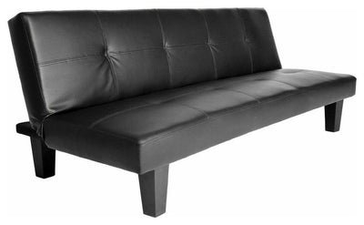 Sofa Bed, Black Faux Leather With Click Clack Mechanism and 4 Wooden Legs DL Modern