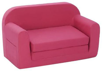 Sofa Bed in Pink Cotton Drill With Side Pockets and Padded Cushions DL Modern