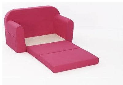 Sofa Bed in Pink Cotton Drill With Side Pockets and Padded Cushions DL Modern