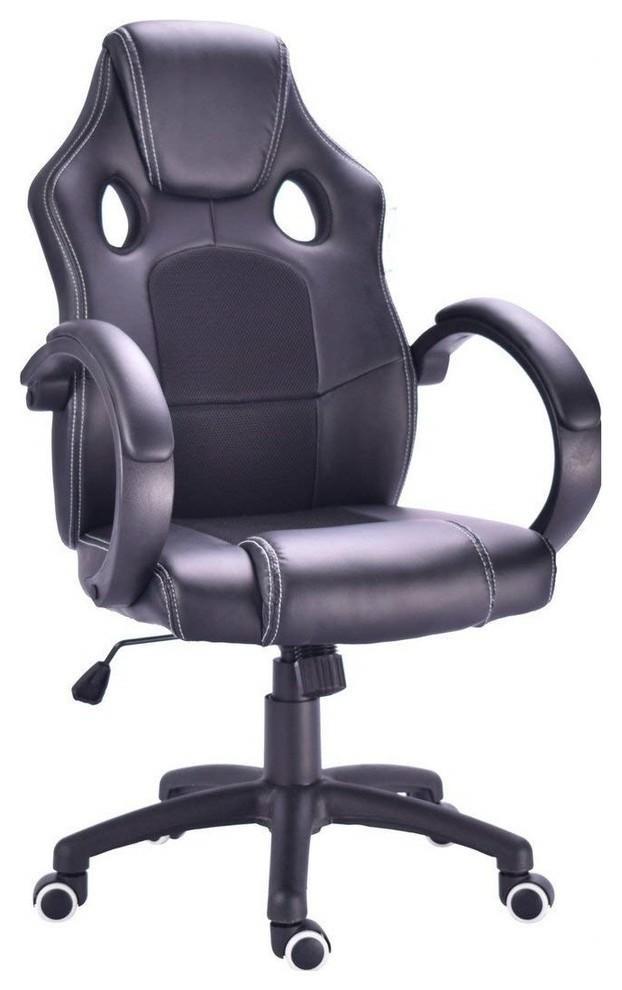 Sport Swivel Chair Upholstered, PU Leather, Padded Armrest, Modern Design, Black DL Modern