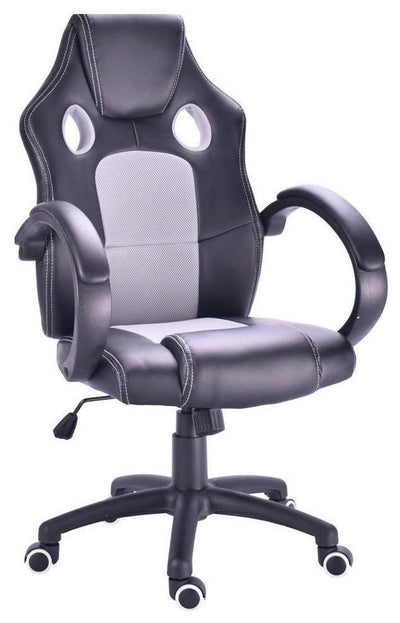 Sport Swivel Chair Upholstered, PU Leather, Padded Armrest, Modern Design, Grey DL Modern