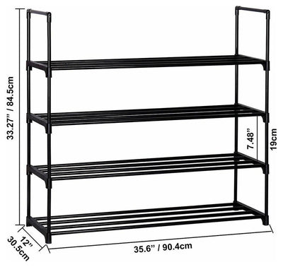 Stackable Shoe Rack, Metal Frame and 4-Open Shelf, Simple Modern Design, Black DL Modern