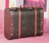 Storage Box in Antique Cherry Finished Wood and Leather, Traditional Design DL Traditional