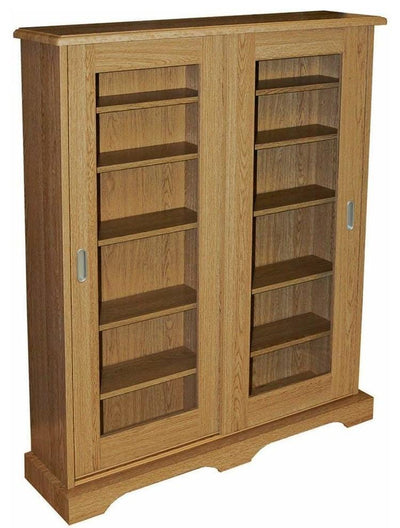 Storage Cabinet in Oak Finished Particle Board with 2 Tempered Glass Doors DL Traditional