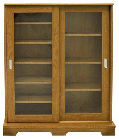 Storage Cabinet in Oak Finished Particle Board with 2 Tempered Glass Doors DL Traditional