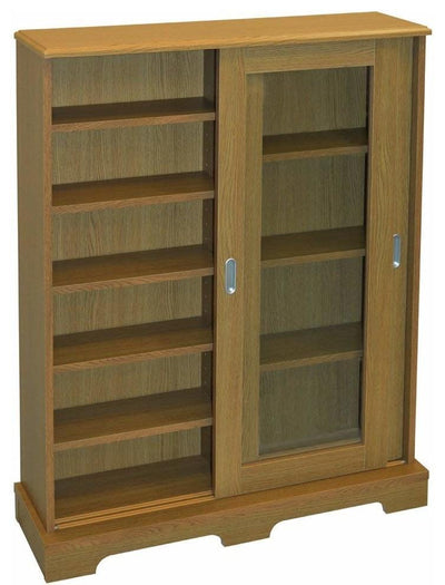 Storage Cabinet in Oak Finished Particle Board with 2 Tempered Glass Doors DL Traditional